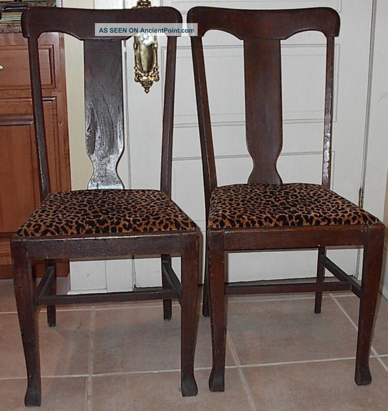 Antique Pair Oak T Back Chairs Set Of Side Chairs Wood Chair Table Chairs Unknown photo