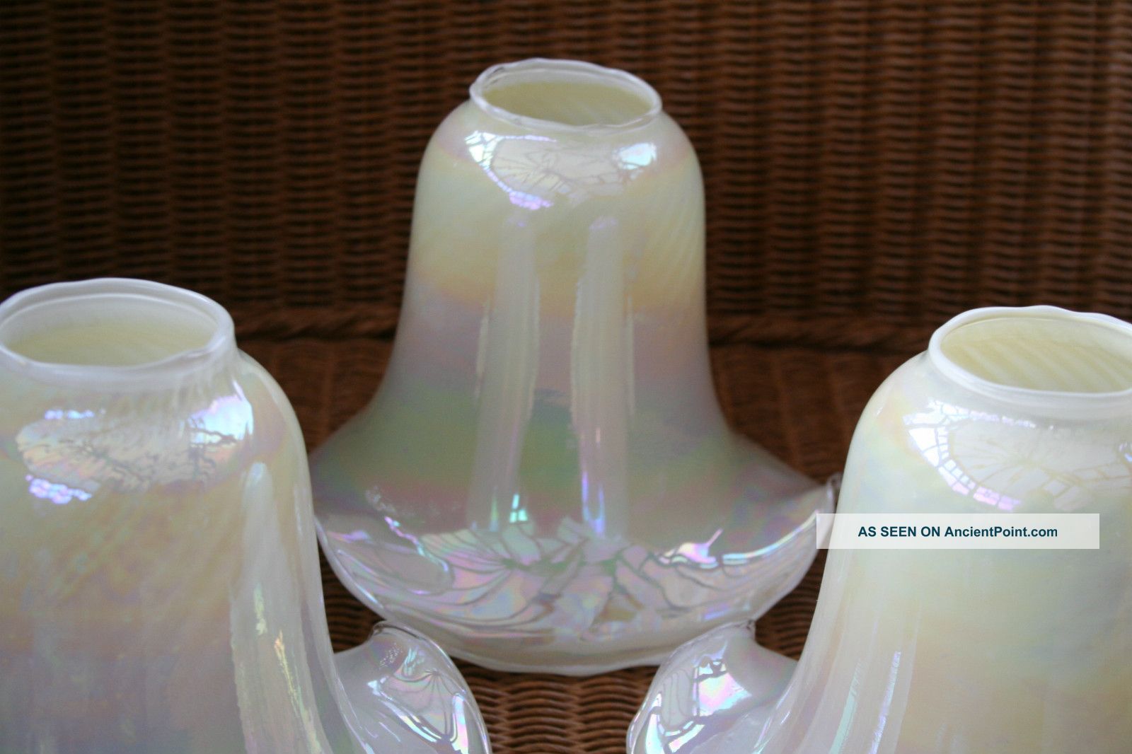 Old Milk Glass Lampshades X3 Lustre Finish Light Fitting 20th Century photo