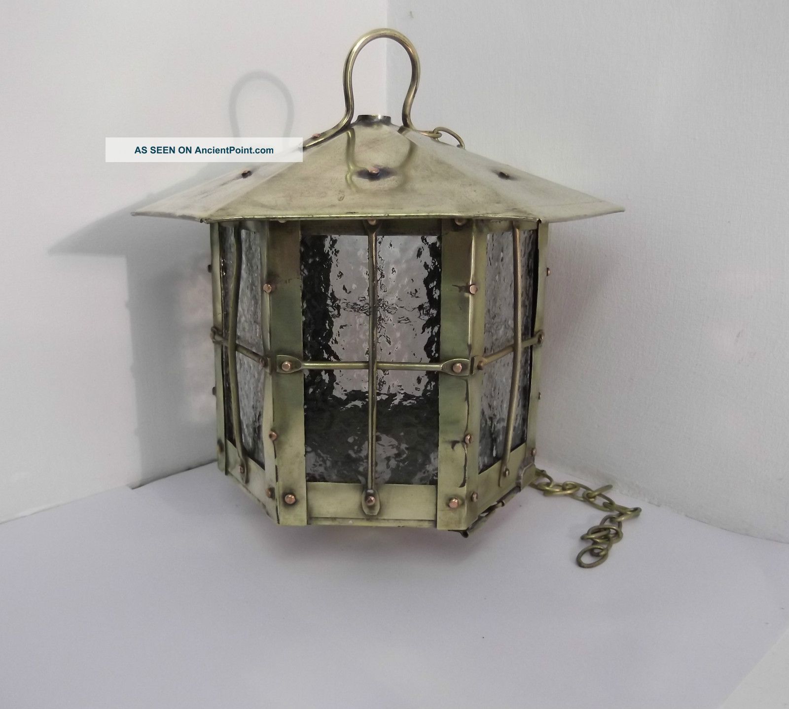 Edwardian Brass Hanging Lantern / Ceiling Light Chandeliers, Fixtures, Sconces photo
