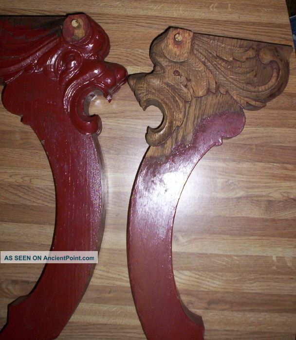 2 Vintage Carved Wooden Gargoyle Head Table Legs Wooden Gargoyles Table Legs Parts & Salvaged Pieces photo