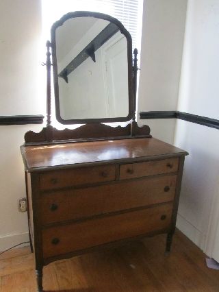 Antique 4 Drawer Dresser With Swivel Mirror photo