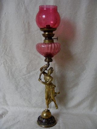 Fine Quality Antique Cranberry Glass Oil Lamp C1880 photo