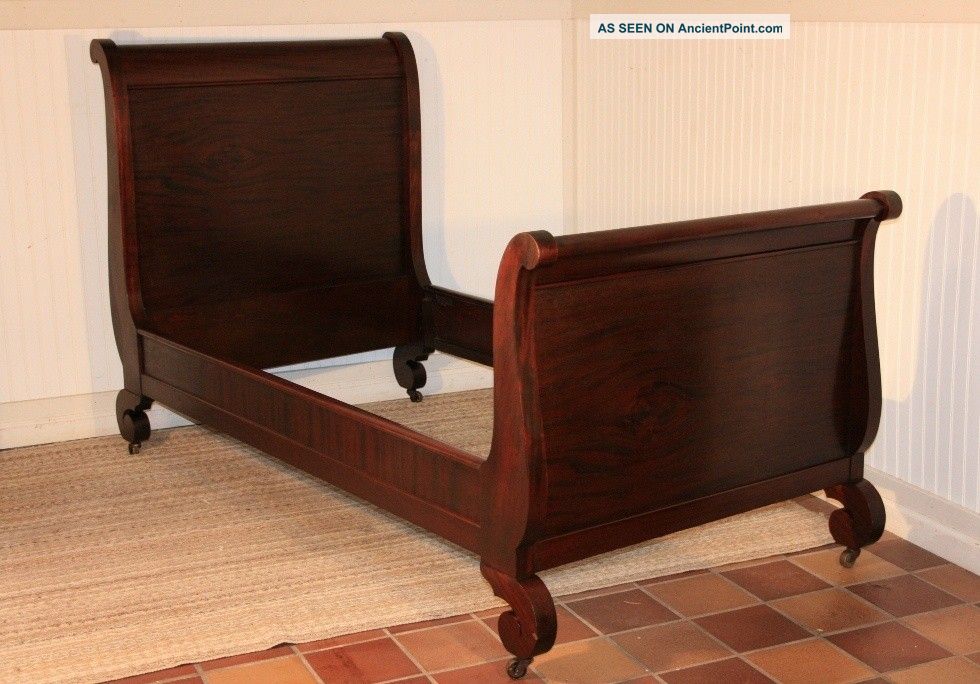 Antique 1890 ' S Mahogany Empire Single/twin Sleigh Bed Frame W/ Rails 1800-1899 photo