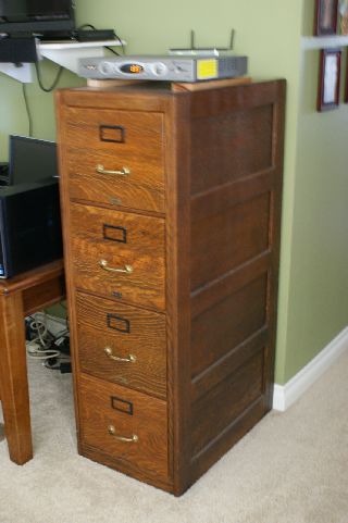 Antique Oak 4 Drawer File Cabinet Made In America - photo