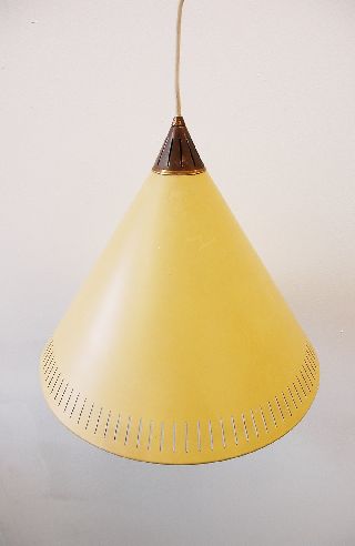Retro,  Vintage Midcentury Mustard Yellow Danish Pendant Lamp Ceiling Light photo