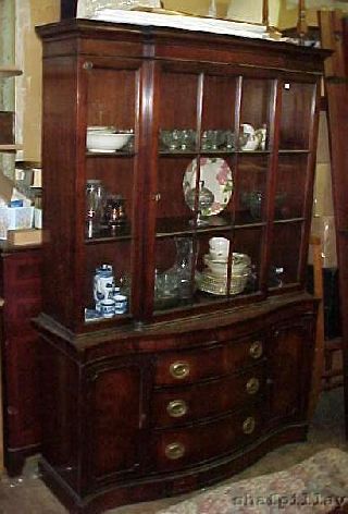 Antique C1930s Drexel Mahogany Breakfront China Cabinet photo