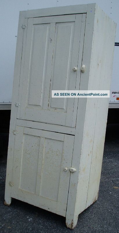 Antique / Old White 2 Door Country Cupboard / Cabinet 1900-1950 photo