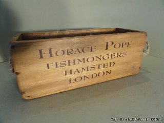 Vintage Style Wooden Fish Crate Crab Box Rope Handle London Shellfish photo