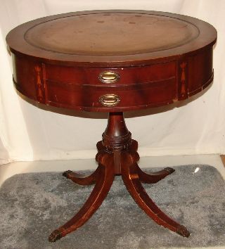 Antique Round Pedestal Drum Table W/drawer photo