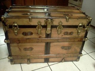 1800s Antique Victorian Steamer Chest Trunk Ex Lg Size photo