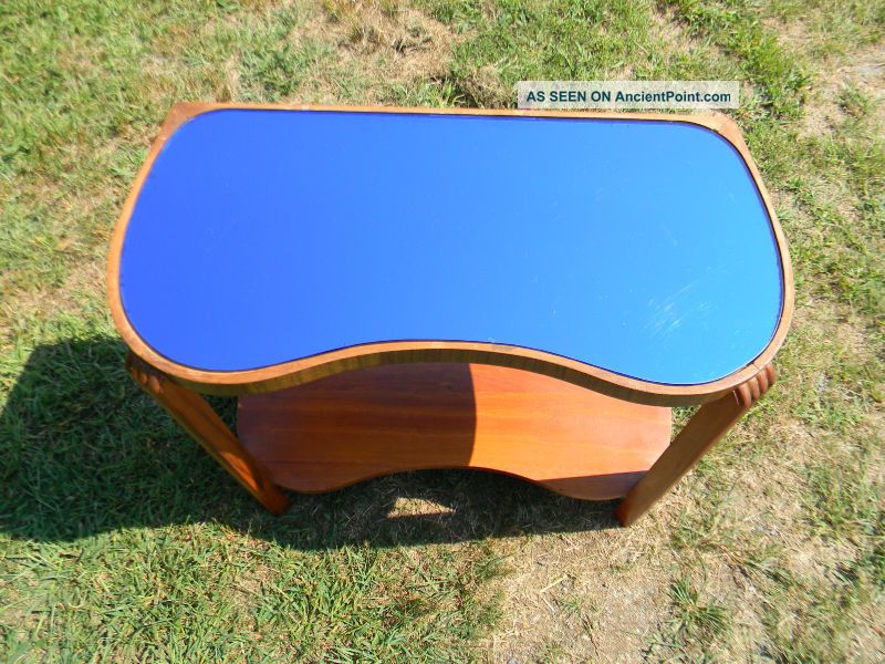 Pair Vintage Antique Art Deco Cobalt Blue Mirror Glass End