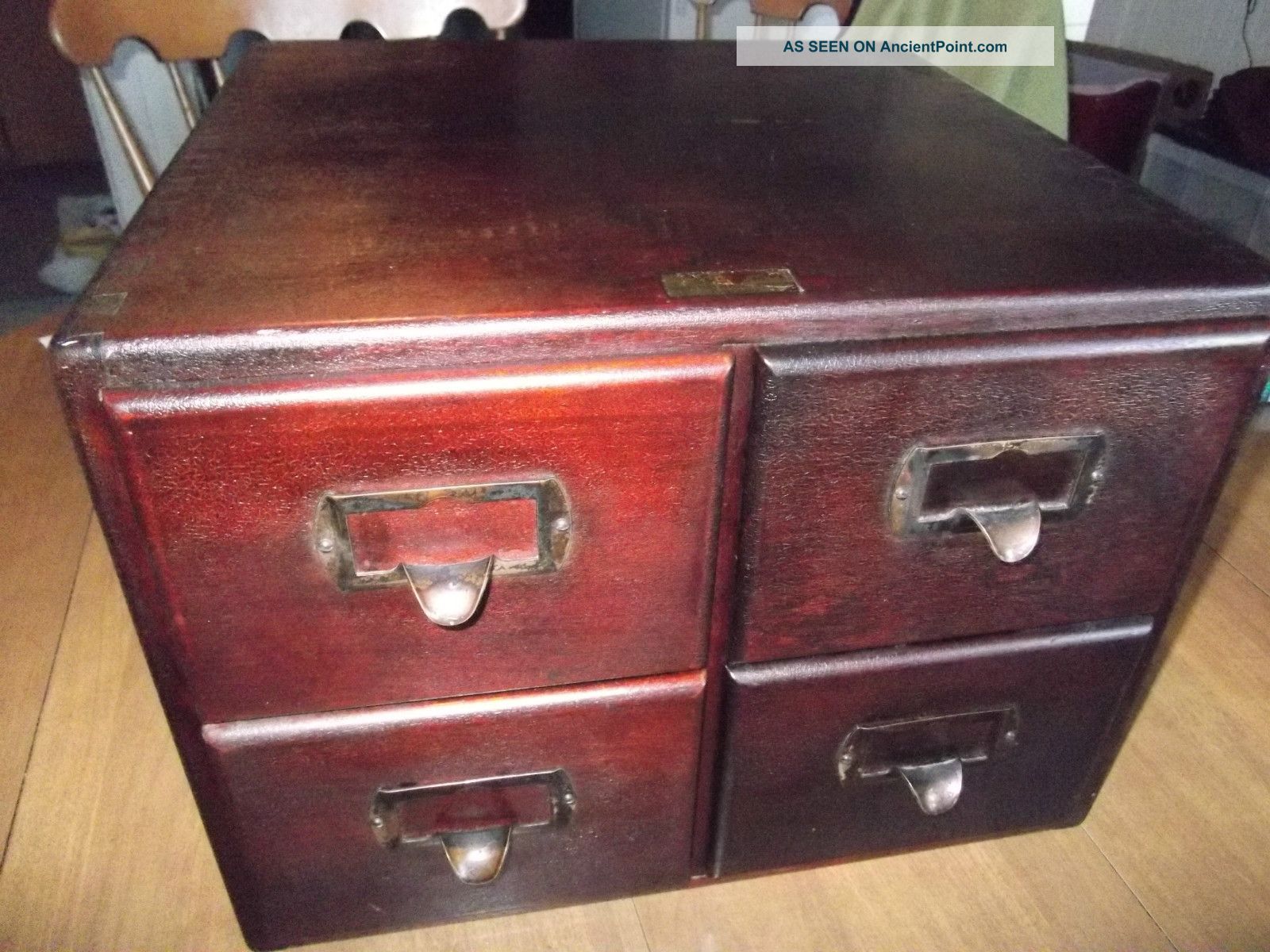 Antique Physicians 4 Drawer Index Wood Cabinet Dovetail Corners Label File Vtg 1900-1950 photo