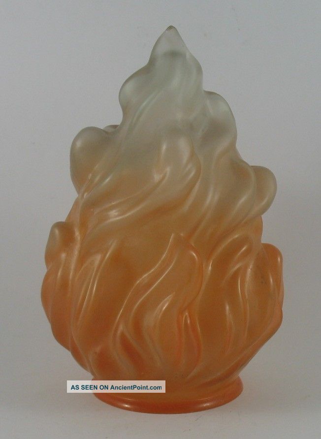 Vintage Art Deco Frosted Flame Torch Lamp Light Shade Orange / Clear 7.  5 