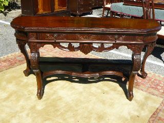 Antique Walnut Carved French Console Sofa Table photo