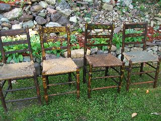 Antique 4 Grain Painted Stenciled New Jersey Primitive Ladderback Chairs photo