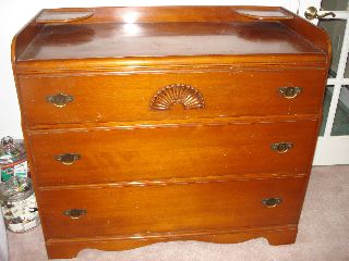Solid Wood Chest Of Drawers Dresser With Carved Fan Design Early 1900 ' S photo