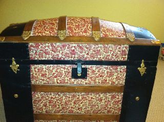 Vintage Antique Hump Back Steamer Trunk Beautifully Restored Pat Mar 1880 photo