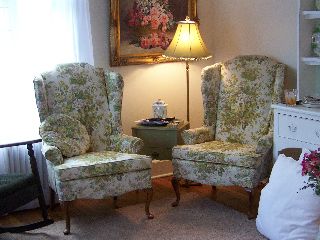 Vintage Wingback Chairs ~ Pair ~ Roses ~ Sweet Shabby Chic Style ~ Cottage ~ Omg photo