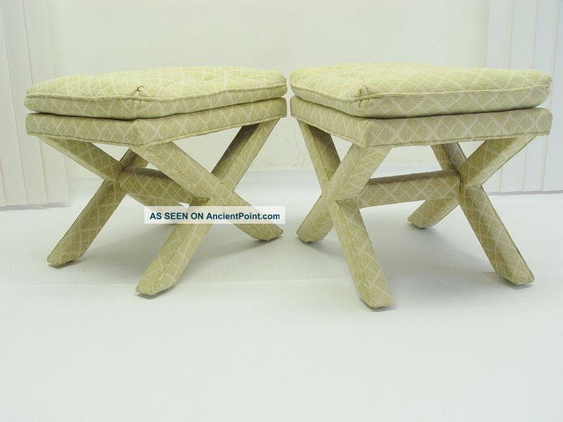 Vintage Pair Mid Century Modern Ottoman Stool Hollywood Regency Drapper Post-1950 photo