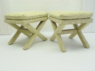 Vintage Pair Mid Century Modern Ottoman Stool Hollywood Regency Drapper photo