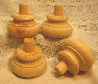Hand Turned Replacement Bun Feet For Antiques Or Wood Working.  With Dowel. photo