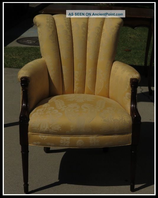 Antique Art Deco Club Chair W Yellow Damask Upholstery Nr 1900-1950 photo