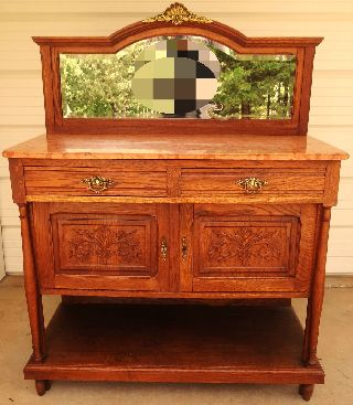 Antique French Country Oak Patisserie Cabinet Buffet & Mirror photo