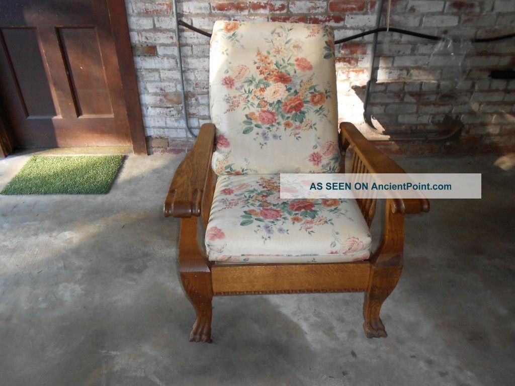Antique Golden Oak Claw Foot Morris Chair 1900-1950 photo