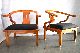 Pair Mid Century Chinese Horseshoe Arm Chairs Regency Deco Vtg Ming Eames Mont Post-1950 photo 3
