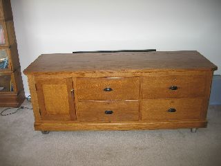 Vintage Oak Large Hardware Store Storage Cabinet/credenza - Last Chance photo