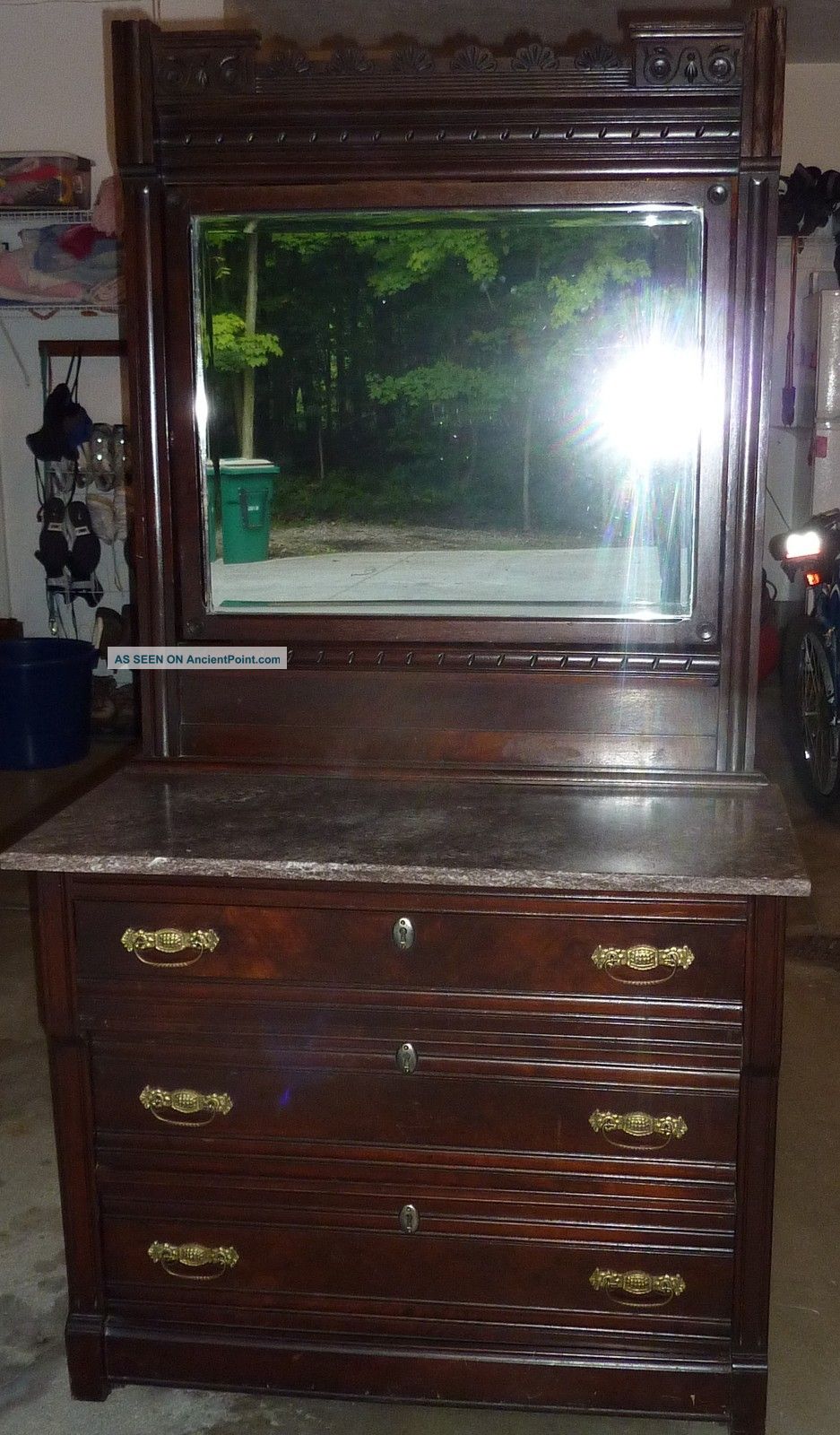 Antique Marble Top Dresser With Carved Mirror Unknown photo