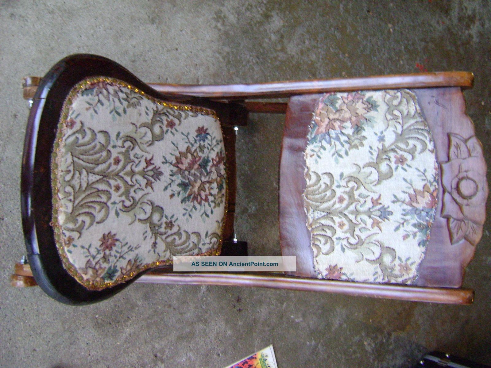 Rare Antique Furniture Ornate Folding Wood Rocker Sewing Tapestry Rocking Chair 1900-1950 photo