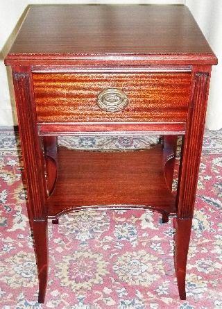 Antique Mahogany Square Two Tier Table With Drawer photo