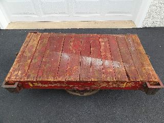 Antique Vintage Industrial Factory Railroad Cart Coffee Table Furniture photo