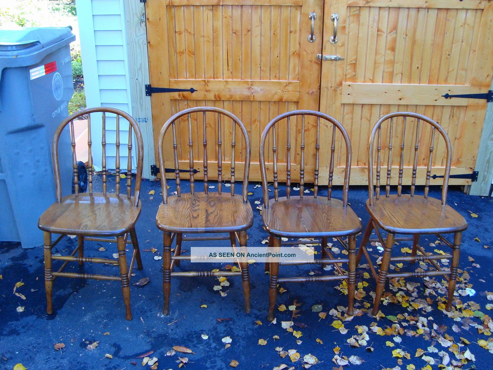 S.  Bent Brothers 4 Solid Oak Bow Back Dinning Room Chairs Nr 1900-1950 photo