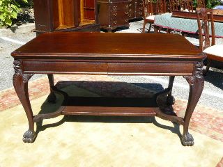 Antique 19th Century Carved Northwind Mahogany Office Desk photo