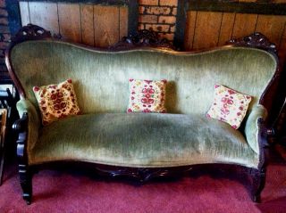 Victorian Era Hand - Carved Mahogany Sofa / Couch / Love Seat - Mid - 1850s photo