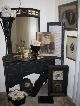 Vintage Distressed Black Painted Vanity - Ornate Antique Mirror Hollywood Regency 1900-1950 photo 9