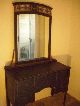 Vintage Distressed Black Painted Vanity - Ornate Antique Mirror Hollywood Regency 1900-1950 photo 2