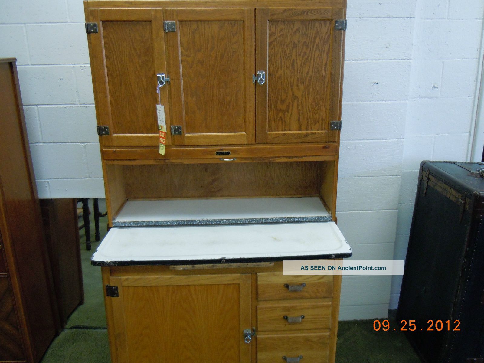 Sellers Kitchen Cabinet Oak With Flour Sifter,  Racks Bread Drawer More 1900-1950 photo