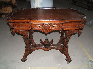 Ornate Victorian Renaissance Revival Carved Walnut Turtle Top Center Table Nr photo