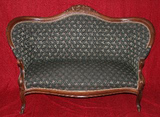 Antique Victorian Carved Walnut Upholstered Settee Very Cute Good Condition Nr photo