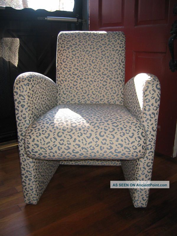 Jay Spectre Century Furniture Leopard Print Small Armchair 1986 Blue And White Post-1950 photo