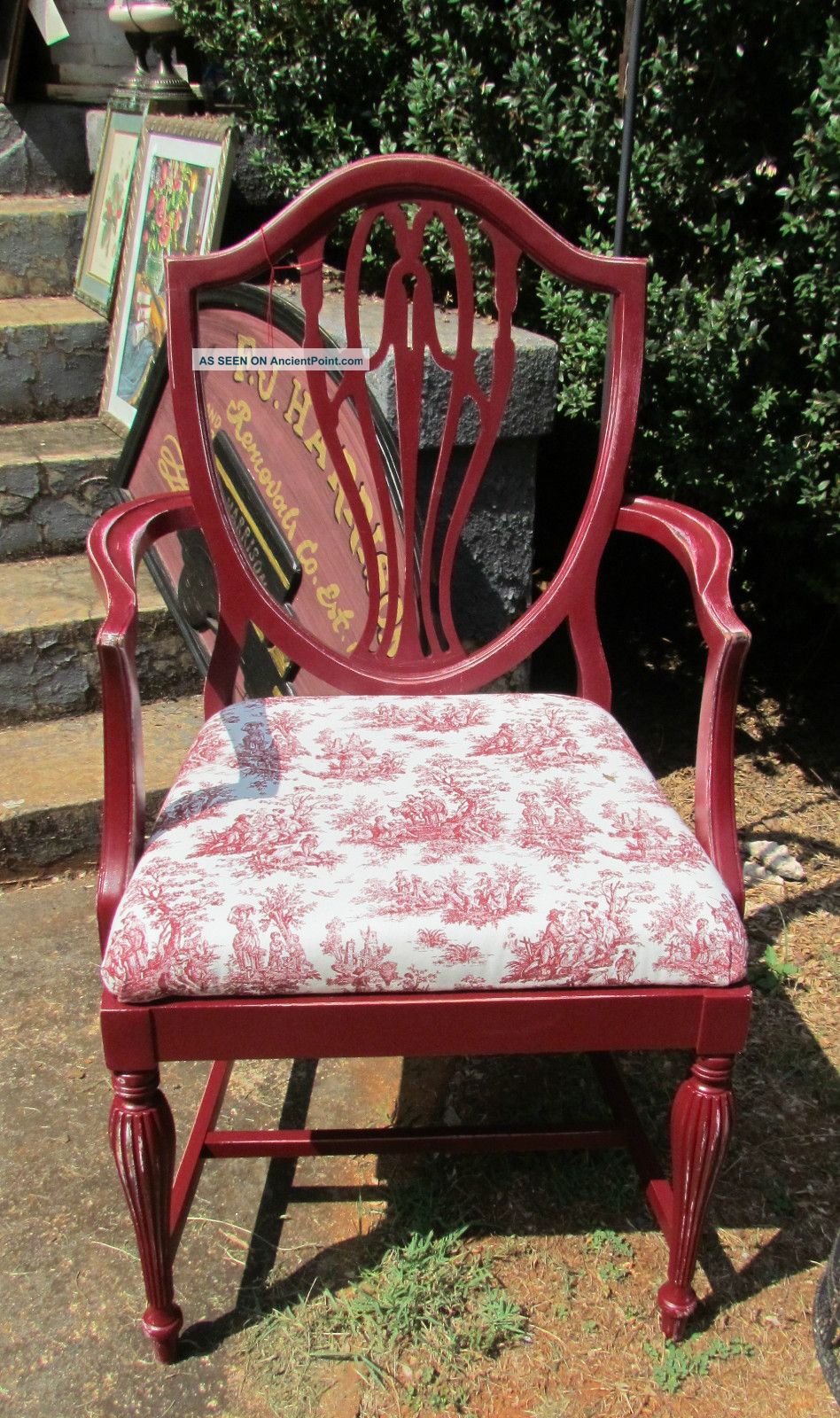 Antique Shield Back Arm Chair - Toile Seat - Red Post-1950 photo