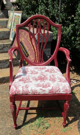 Antique Shield Back Arm Chair - Toile Seat - Red photo