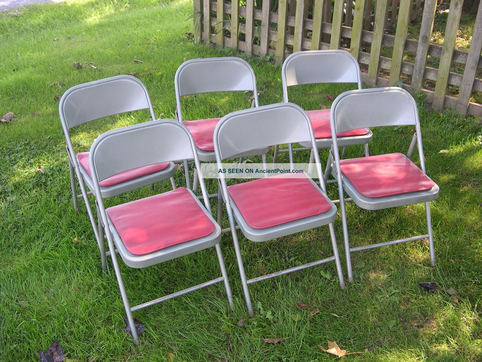 6 Vintage Childs Krueger Metal Folding Chairs Made In Green Bay,  Wisconsin 1900-1950 photo