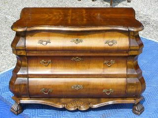Vintage Claw Foot Italian Or Spanish Style Circassian Walnut Commode Bombe Chest photo