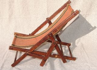 Vintage Childs Doll Salesman Sample Folding Wood Striped Adirondack Camp Chair photo
