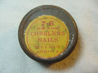 Old Full Tin Of Cobbler ' S Nails W/ Label The H.  C.  Tack Co.  Cleveland Oh photo