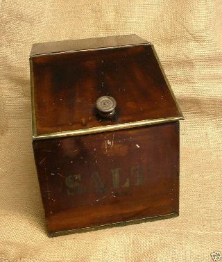 Antique Japanned Painted Tin Country Store Saltbox Bin photo